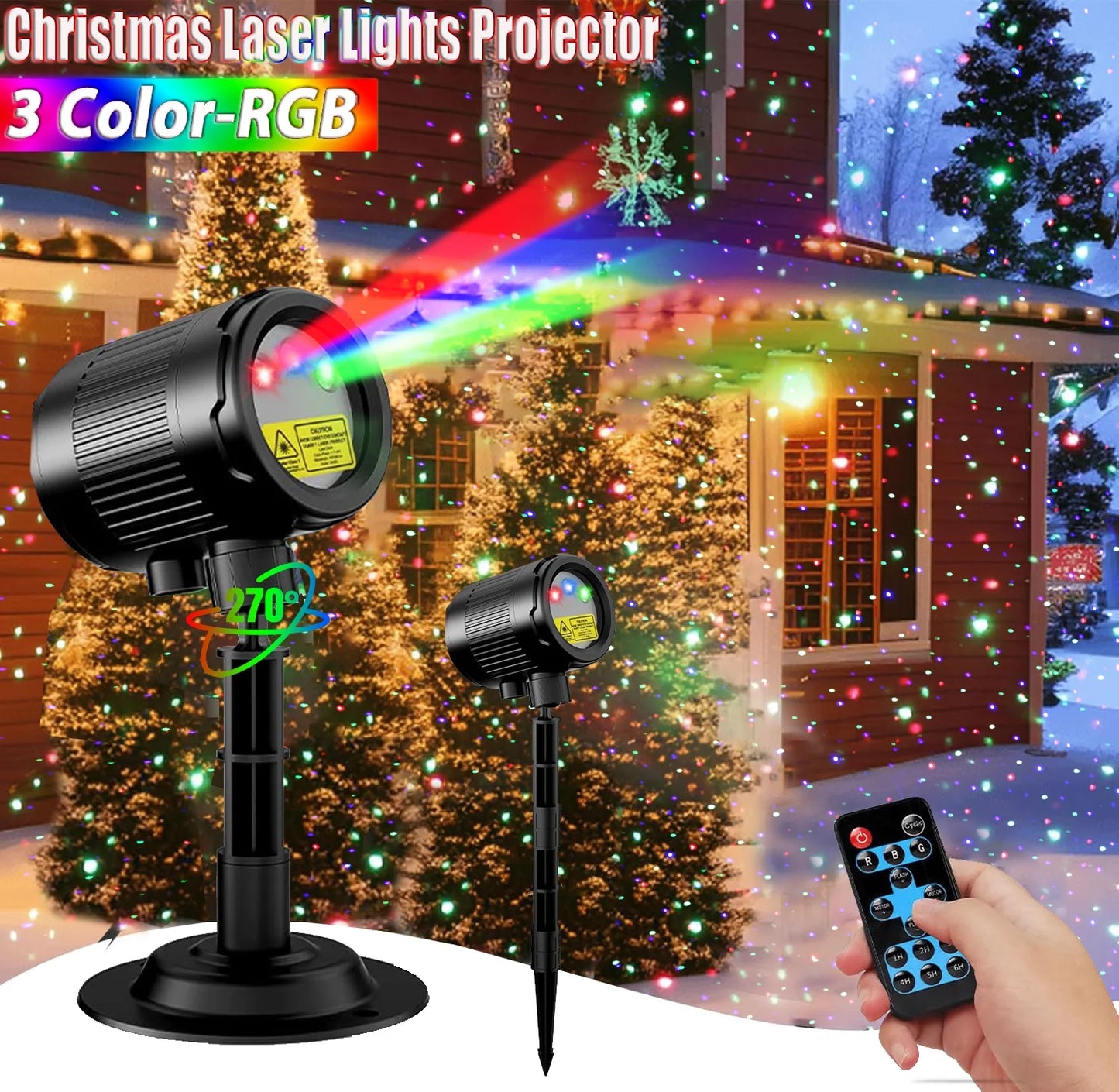 Christmas Laser Stars Projector Lights, RGB 3 Modes, Remote Control, IP65 Waterproof, with Timer Decor for Outdoor Party Xmas Home