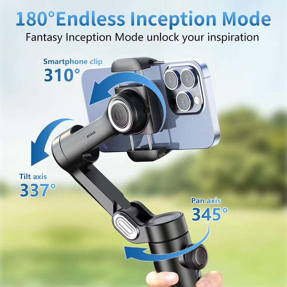 AOCHUAN 3-Axis Handheld Gimbal Stabilizer for Smartphone with Fill Light for Iphone Android Face Tracking Tiktok Vlog Smart XE