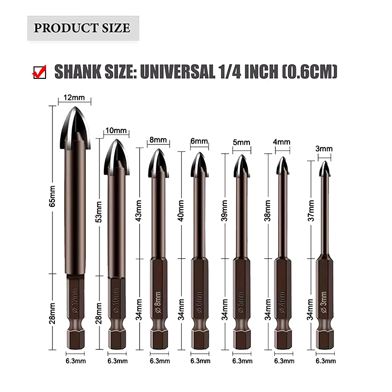 Multifunctional Cross Alloy Drill Bit Tip for Woodwork