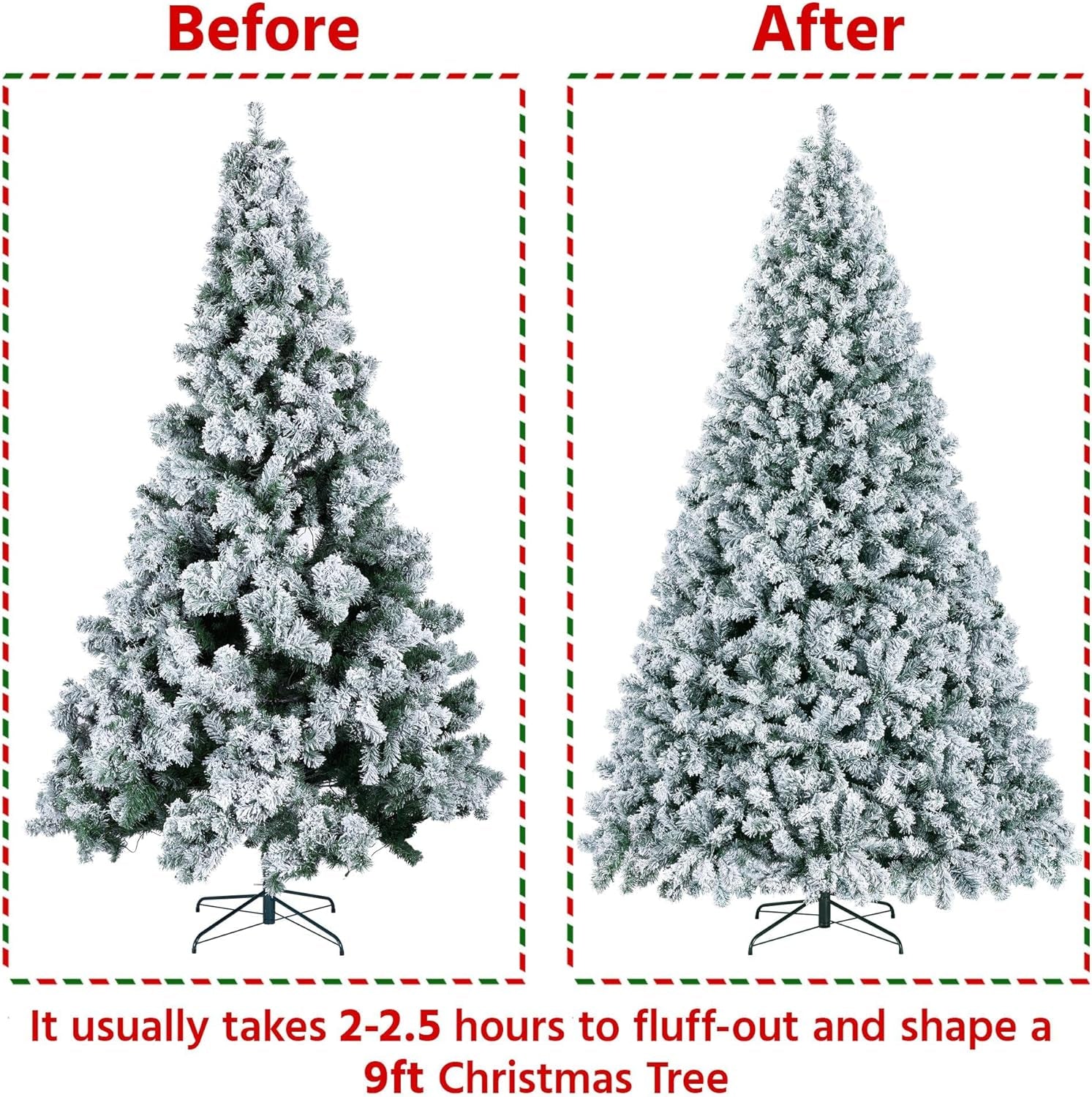 9Ft Pre-Lit Artificial Christmas Tree with Incandescent Warm White Lights, Snow Flocked Full Prelighted Xmas Tree W/2084 Branch Tips, 900 Incandescent Lights & Foldable Stand, Green & White