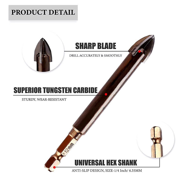 Multifunctional Cross Alloy Drill Bit Tip for Woodwork